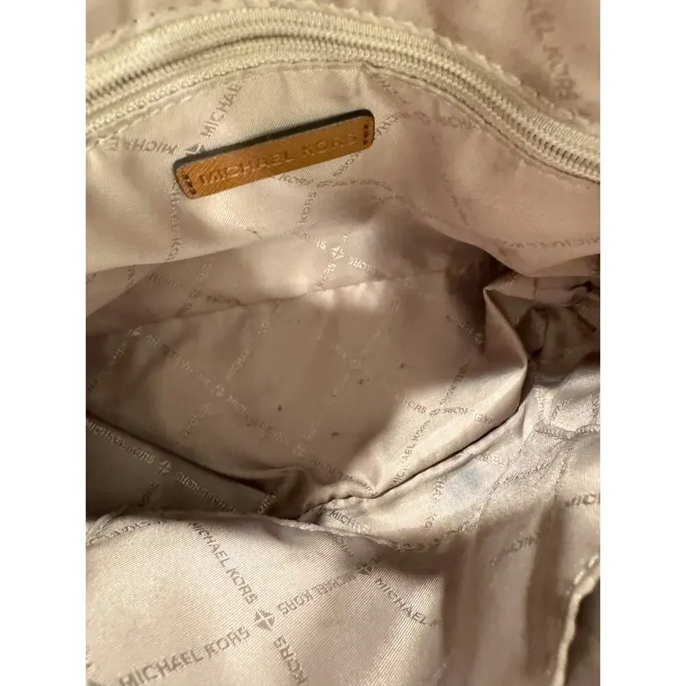 Michael Kors Classic Cream Logo Monogram Crossbody Gold Chain Shoulder Luxury